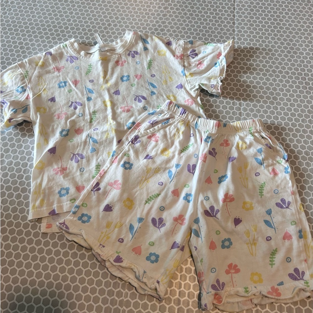 NWOT Hodo Kids Floral Print Pajama Set - Pastel Multi with Pockets Size 8/10